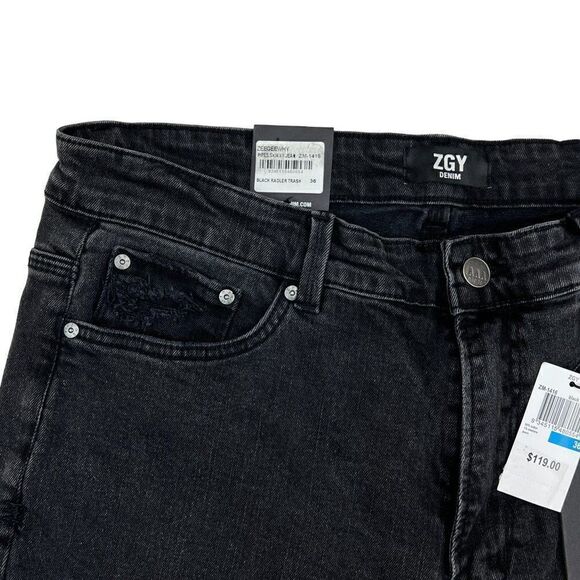 New ZeeGeeWhy Men Black Ripped Jeans Pipes Skinny Casual Cotton Pants US 36 - Picture 13 of 15